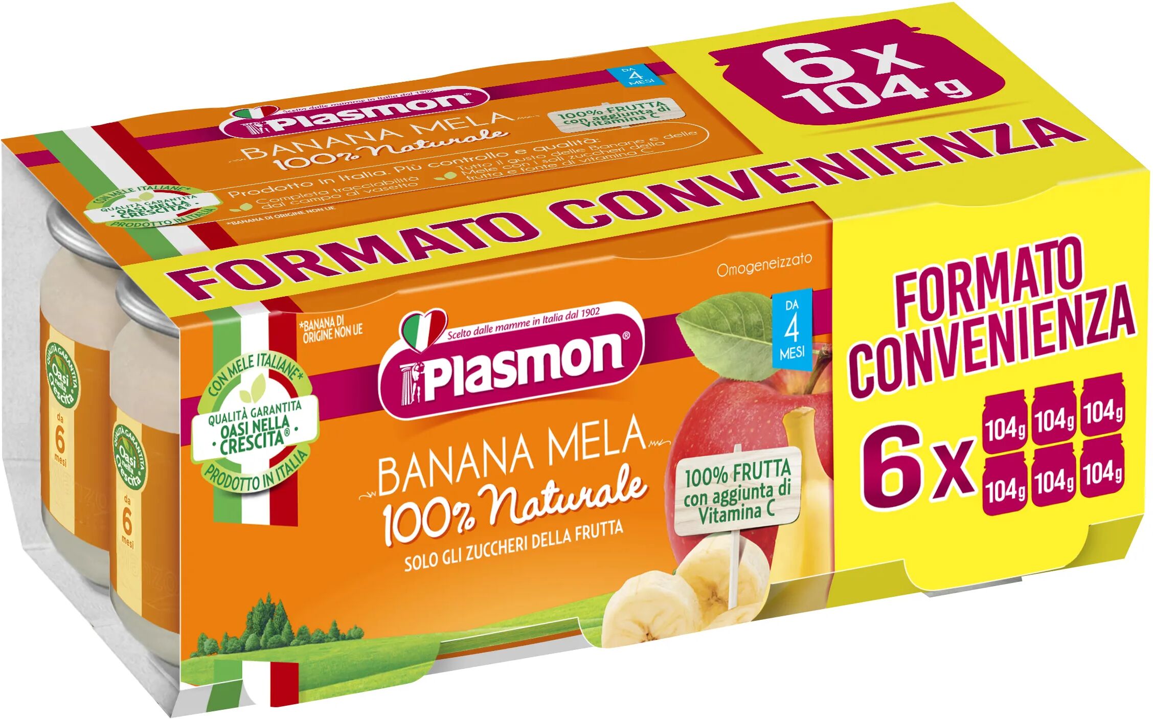 plasmon omogeneizzato banana e mela 6x104 g