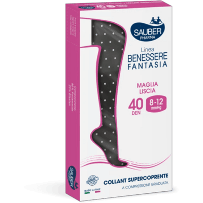 Sauber Pharma Linea Benessere Fantasia 40 Den 8-12 mmHg Pois Bianco e Nero Taglia 2 Sauber Pharma Linea Benessere Fantasia 40 Den 8-12 mmHg Pois Bianco e Nero Taglia 2