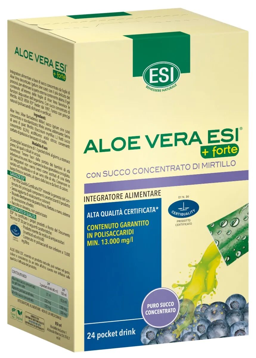 Esi Aloe Vera Succo + Forte Mirtillo Integratore Depurativo 24 Pocket Drink