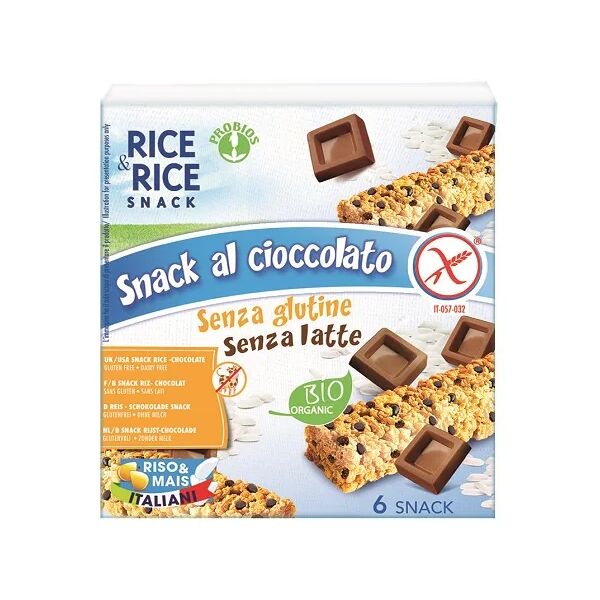probios rice&rice snack al cioccolato biologico senza glutine senza latte 6x21 g