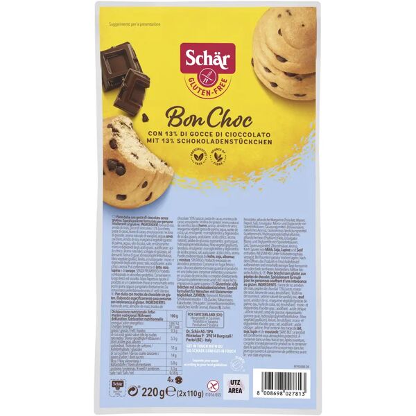 schar bon choc panini dolci con gocce di cioccolato senza glutine 4x55 g