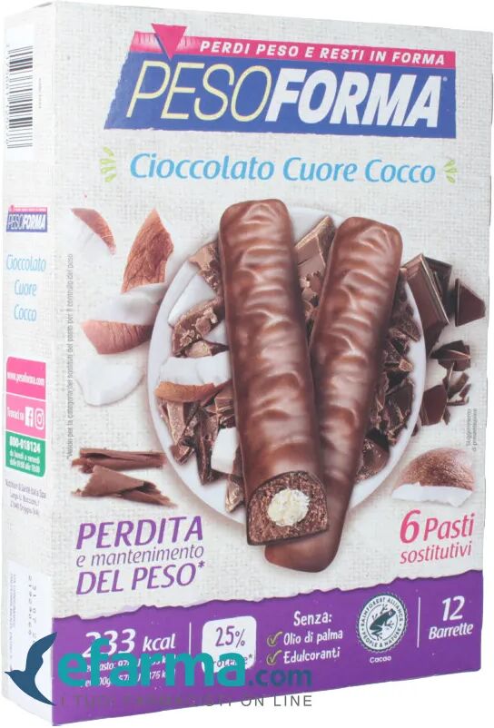 pesoforma pasto sostitutivo barrette al cioccolato cuore gusto cocco 12 pezzi