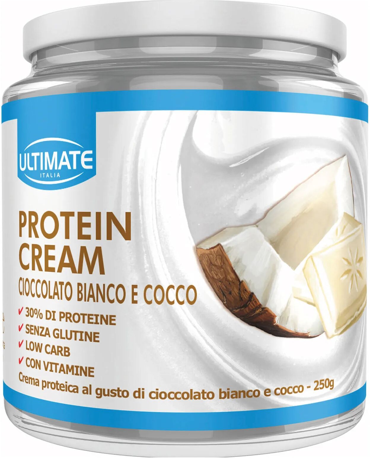 ultimate protein crema spalmabile cioccolato bianco e cocco 250 g