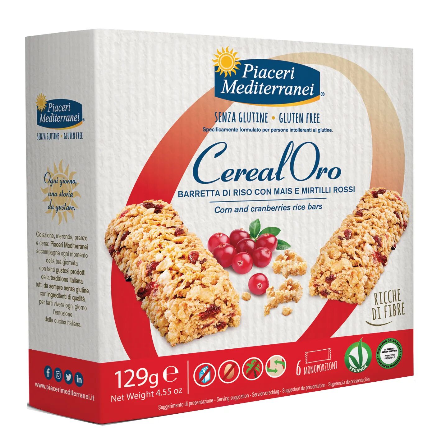 Piaceri Mediterranei CerealOro Barretta Di Riso Con Mais E Mirtilli Rossi Senza Glutine 6x21,5 g