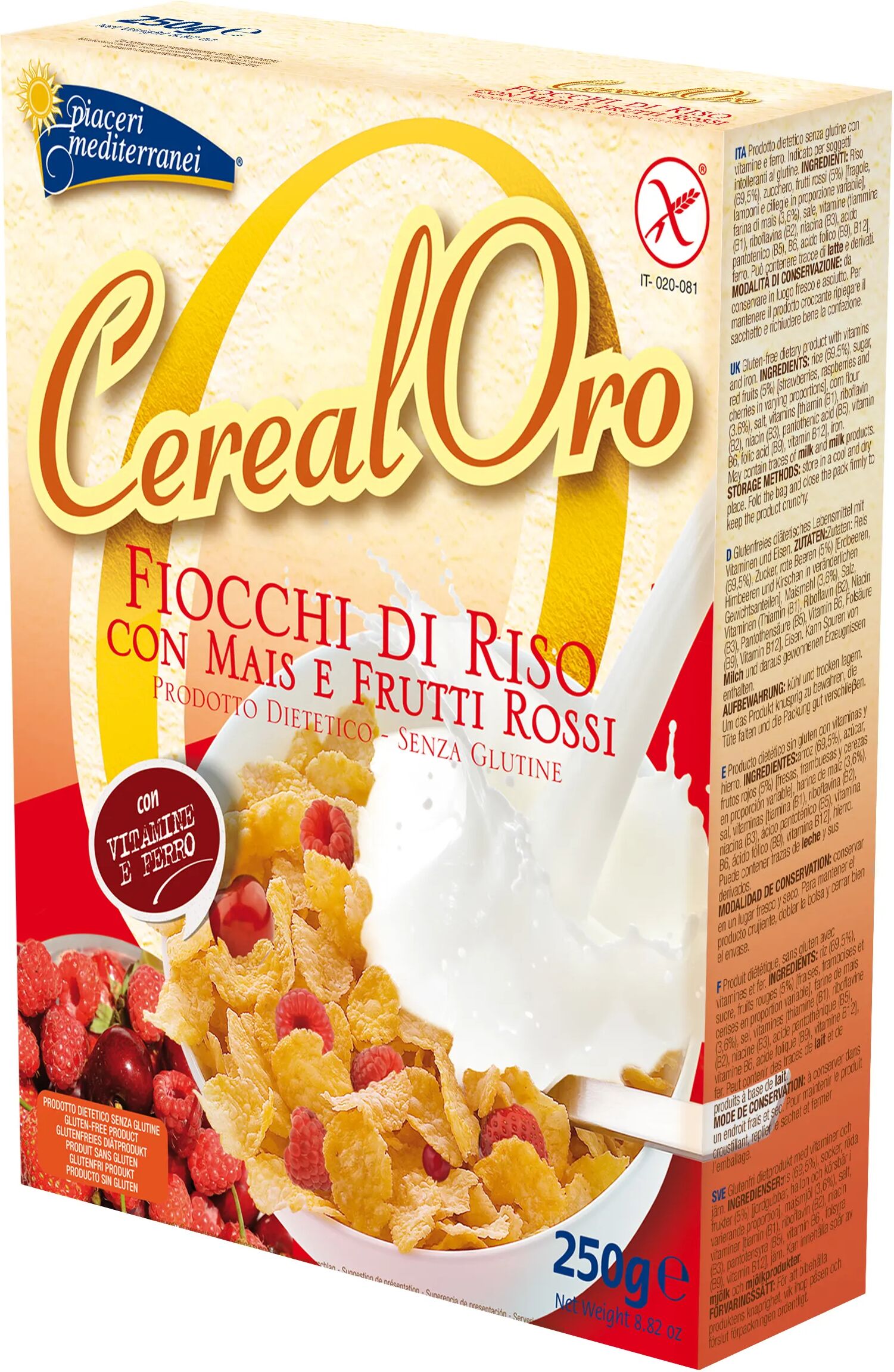 Piaceri Mediterranei CerealOro Fiocchi Di Riso Mais E Frutti Rossi Senza Glutine 250 g