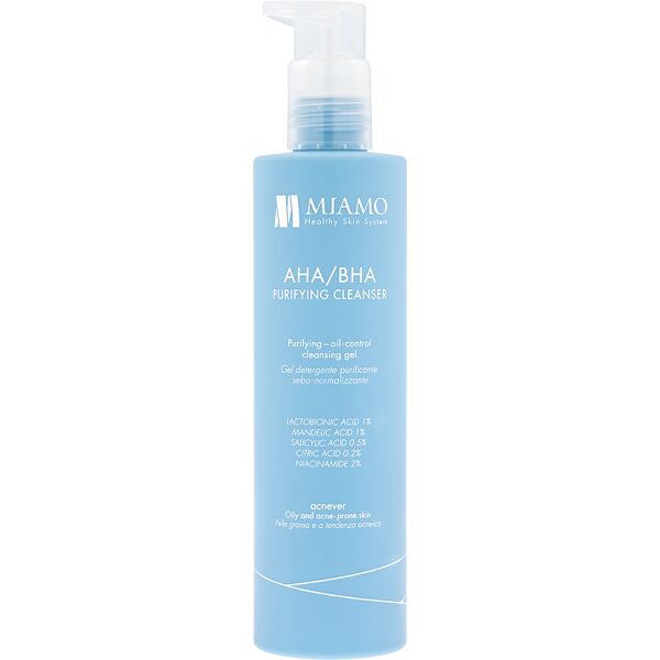 miamo acnever aha/bha purifying cleanser gel viso detergente purificante sebo-normalizzante 250 ml