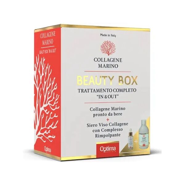 optima naturals collagene marino beauty box in&out integratore 500 ml + siero viso 30 ml