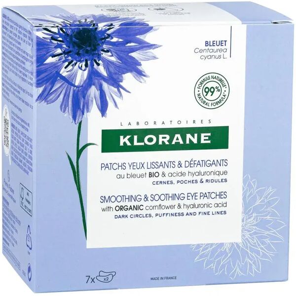 klorane patch occhi leviganti e anti-fatica al fiordaliso bio e acido ialuronico 7 pezzi