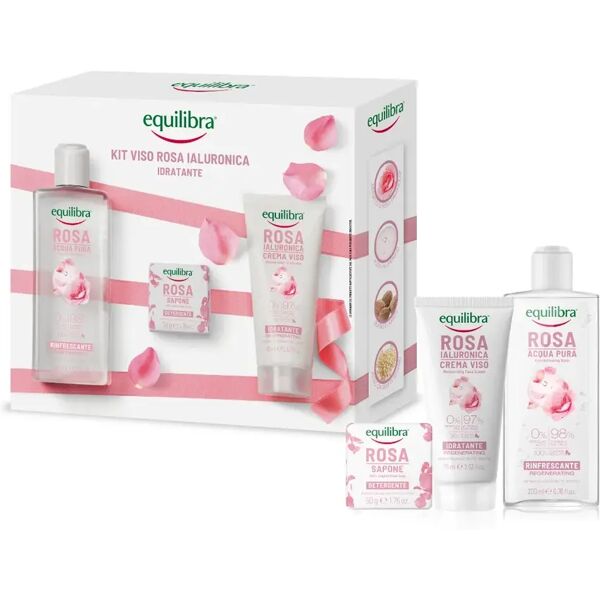 equilibra kit viso rosa ialuronica idratante crema viso + acqua pura rinfrescante + sapone detergente