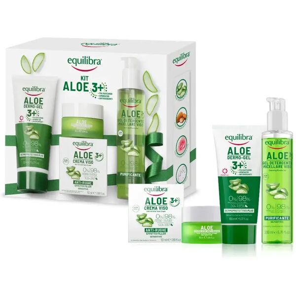 equilibra kit viso aloe 3+ dermo gel + crema viso antirughe + gel detergente micellare