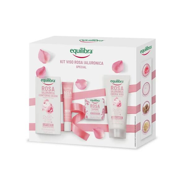 equilibra kit viso rosa ialuronica special crema contorno occhi + sapone detergente vegetale + crema viso idratante