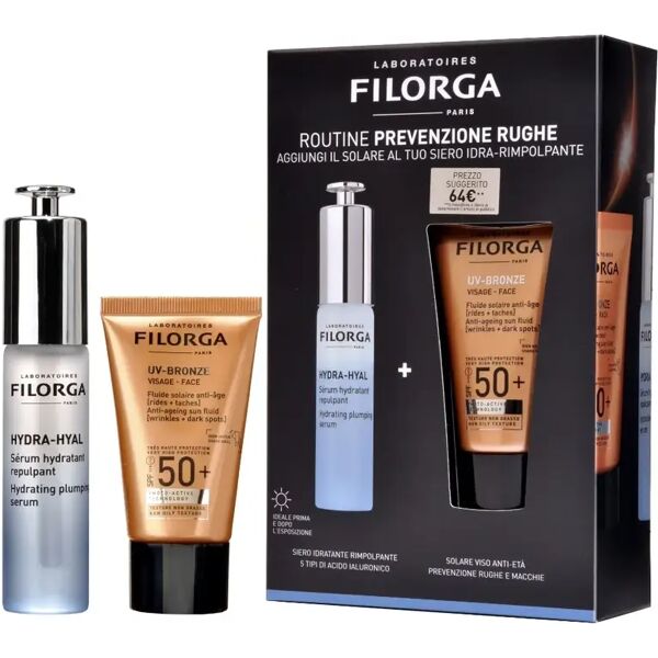 filorga cofanetto prevenzione rughe uv-bronze solare anti-età spf50+ 40 ml + hydra hyal siero 30 ml