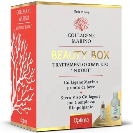 optima naturals collagene marino beauty box in&out integratore 500 ml + siero viso 30 ml