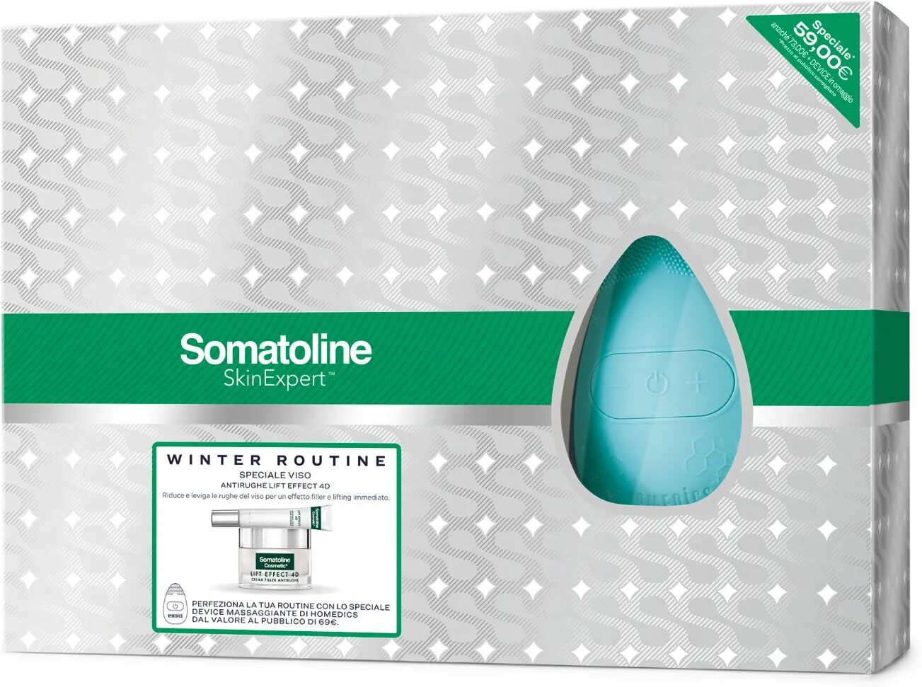 somatoline skinexpert somatoline skin expert cofanetto speciale viso antietà 4d crema giorno + contorno occhi antirughe + massaggiatore viso