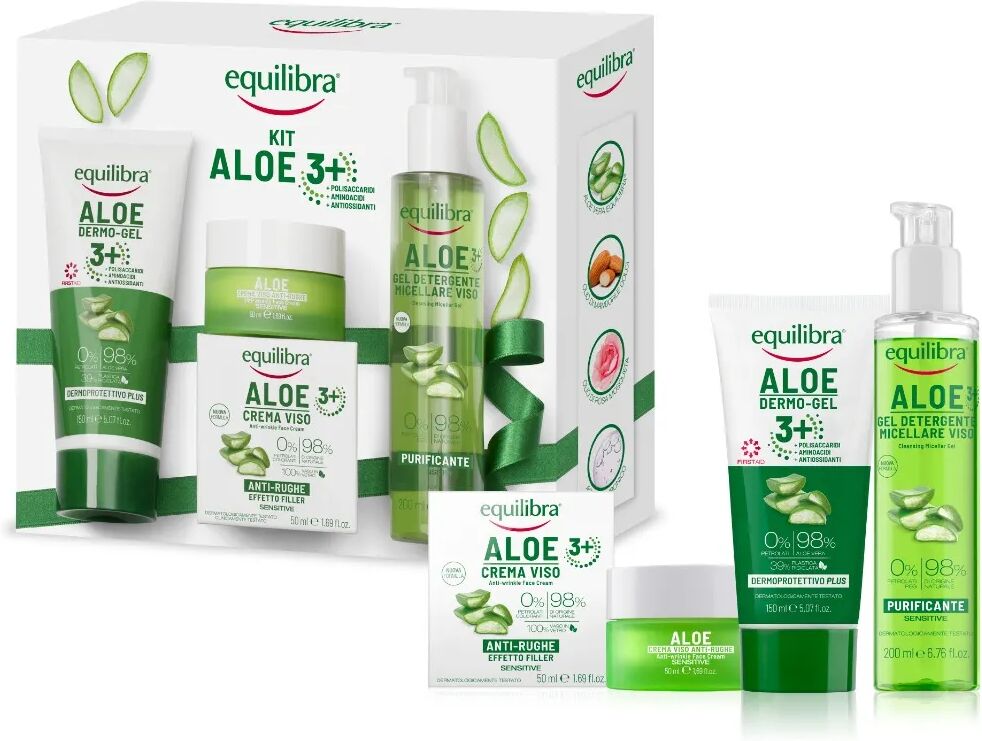 equilibra kit viso aloe 3+ dermo gel + crema viso antirughe + gel detergente micellare