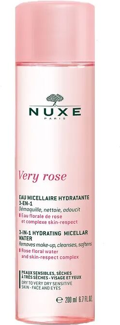 Nuxe Very Rose Acqua Micellare Idratante 3 in 1 per Pelle Secca, Molto Secca e Sensibile 200 ml