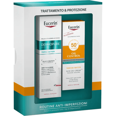 Eucerin Sun Dermopure Cofanetto Trattamento Anti-Imperfezioni con DermoPure Siero Tripla Azione 40ml + Sun Oil Control SPF 50+ 50ml Eucerin Sun Dermopure Cofanetto Trattamento Anti-Imperfezioni con DermoPure Siero Tripla Azione 40ml + Sun Oil Control SPF 50+ 50ml