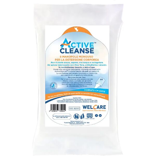 welcare active cleanse manopole monouso per la detersione corporea con aloe vera 8 manopole