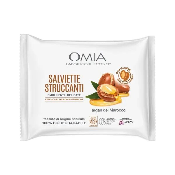 omia salviette struccanti viso occhi labbra all'olio d'argan del marocco 20 pezzi