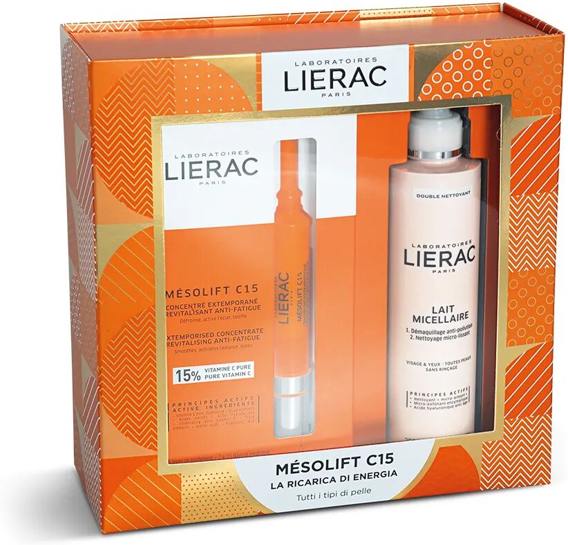 lierac mésolift cofanetto ricarica di energia concentrato rivitalizzante 15 ml + latte micellare 200 ml