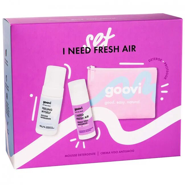 Goovi Set I need Fresh Air Crema Viso Antismog 50 ml + Mosse Detergente 100 ml + Pochette