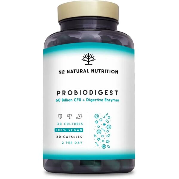 n2 natural nutrition probiodigest probiotici e prebiotici con enzimi digestivi e zinco 60 capsule vegane