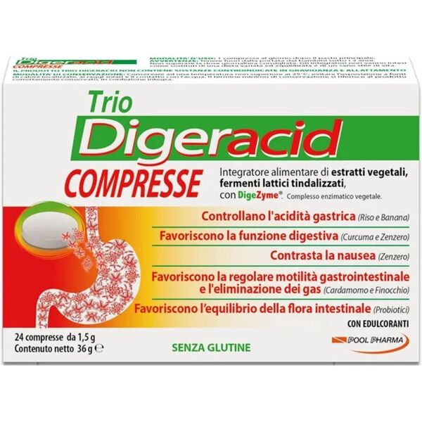 pool pharma trio digeracid integratore bruciore e acidità 24 compresse