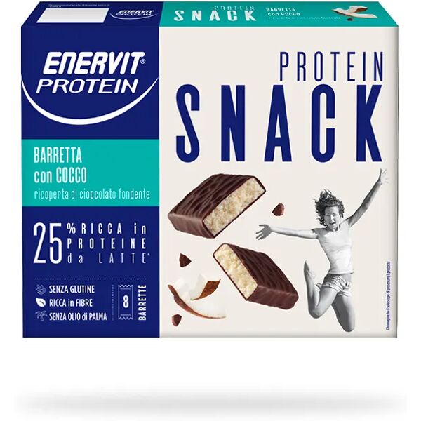 enervit protein snack barrette proteiche con scaglie di cocco e cioccolato fondente 8 barrette 27 gr