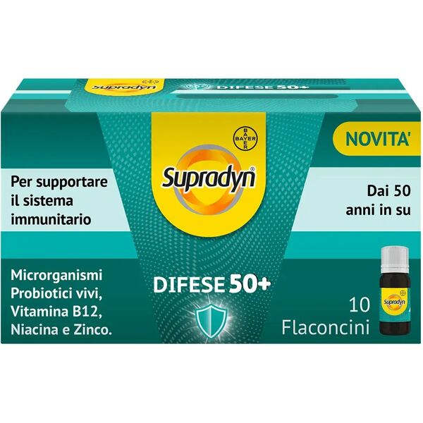 supradyn difese 50+ integratore probiotici, vitamina b12, zinco e niacina per le difese immunitarie 10 flaconcini