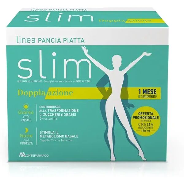 pancia piatta slim doppia azione 180 capsule + 60 compresse + crema lipostop adiposità 150 ml