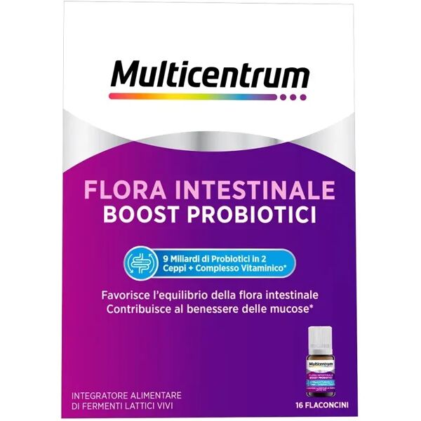 multicentrum flora intestinale boost probiotici integratore fermenti lattici intestino 16 flaconcini