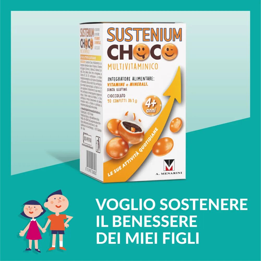 sustenium choco integratore di vitamine e minerali bambini 4+ 90 confetti