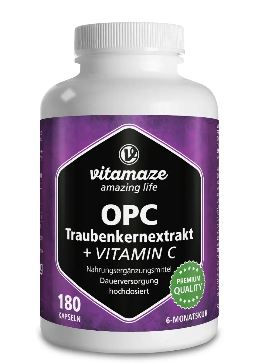 vitamaze opc estratto di semi d'uva ad alto dosaggio + vitamina c integratore 180 capsule