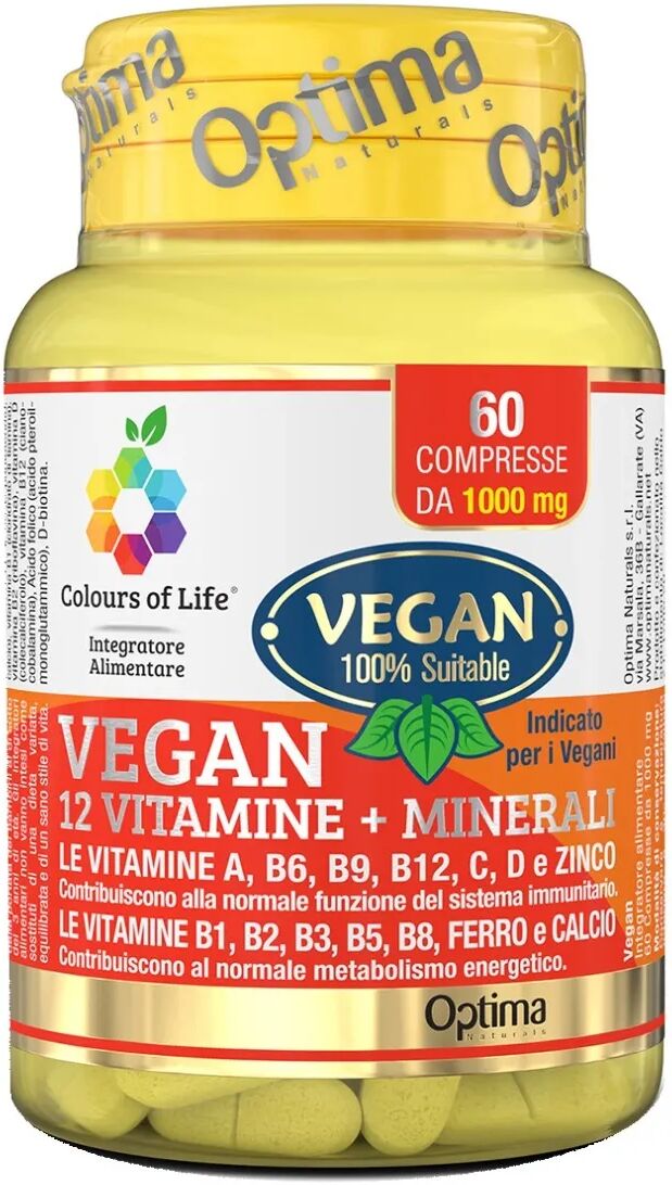 colours of life optima naturals vegan 12 vitamine + minerali integratore difese immunitarie 60 compresse