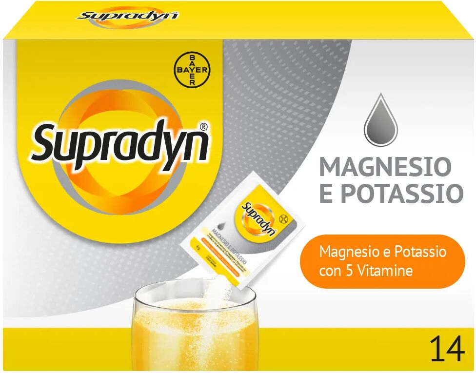 supradyn magnesio e potassio, integratore sport con vitamine b, vitamina c e minerali 14 bustine effervescenti