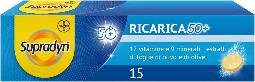 supradyn ricarica 50+ integratore vitamine e minerali con antiossidanti, 15 compresse effervescenti