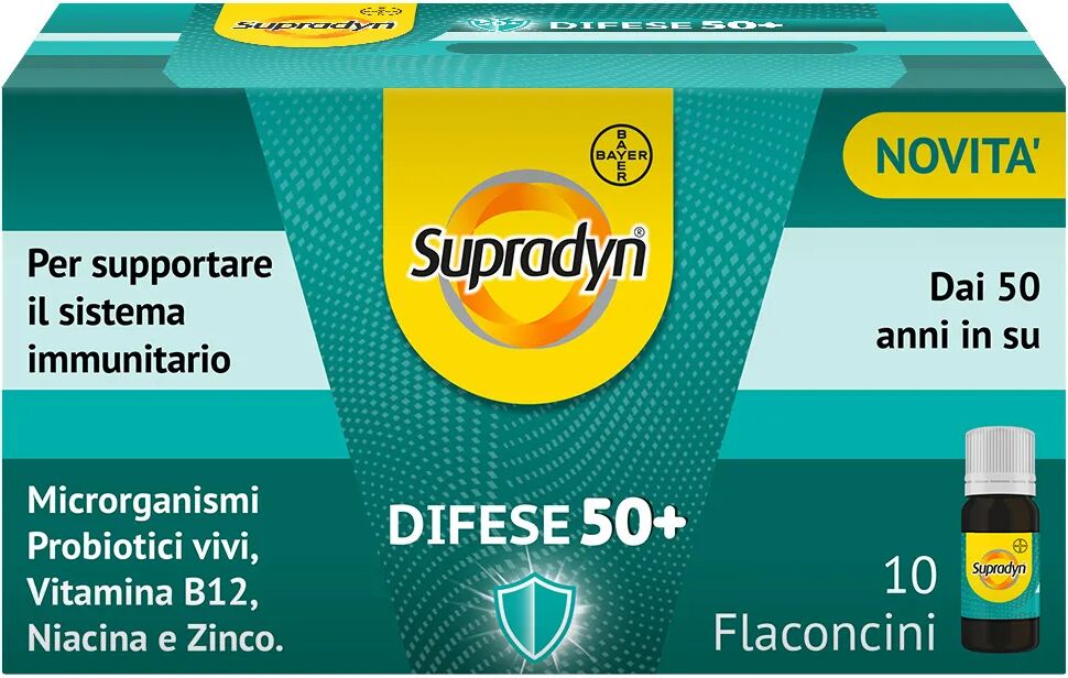 supradyn difese 50+ integratore probiotici, vitamina b12, zinco e niacina per le difese immunitarie 10 flaconcini