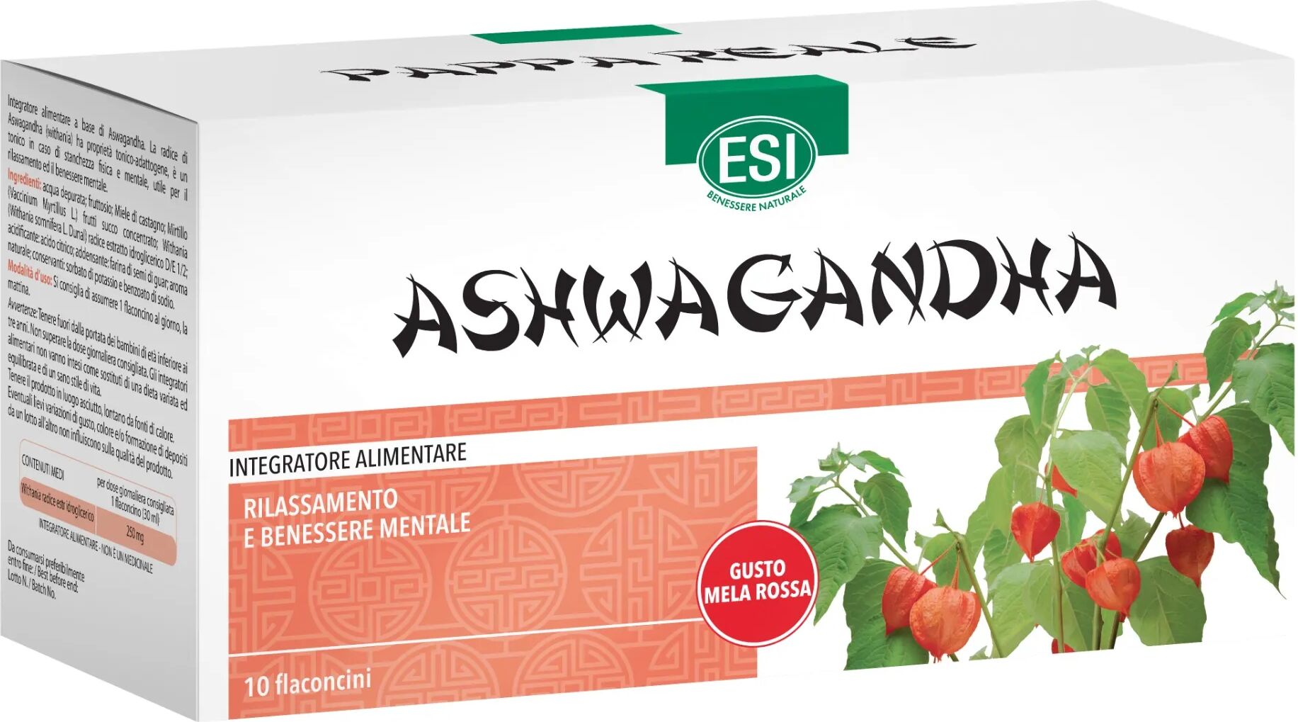 esi ashwagandha integratore per il rilassamento ed il benessere mentale 10 flaconcini