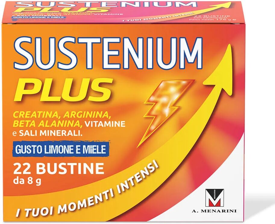 sustenium plus limone e miele integratore energizzante con vitamine, minerali e aminoacidi, 22 bustine