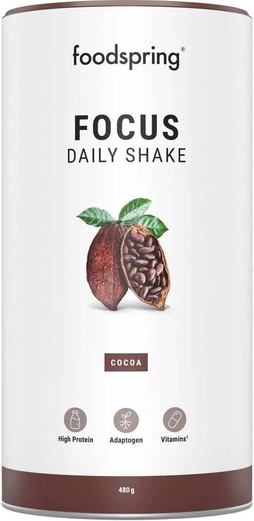 foodspring focus daily shake energetico per prestazioni fisiche e mentali gusto cacao 480 g