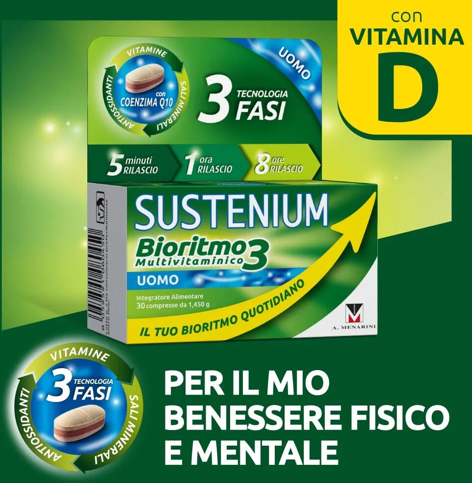 sustenium bioritmo 3 multivitaminico uomo integratore con cenzima q10 30 compresse