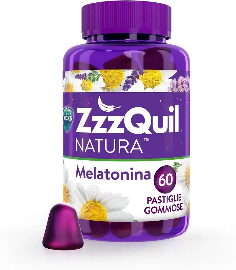 zzzquil natura , melatonina, integratore per dormire, con melatonina pura ed estratti di valeriana, camomilla e lavanda, 60 pastiglie gommose