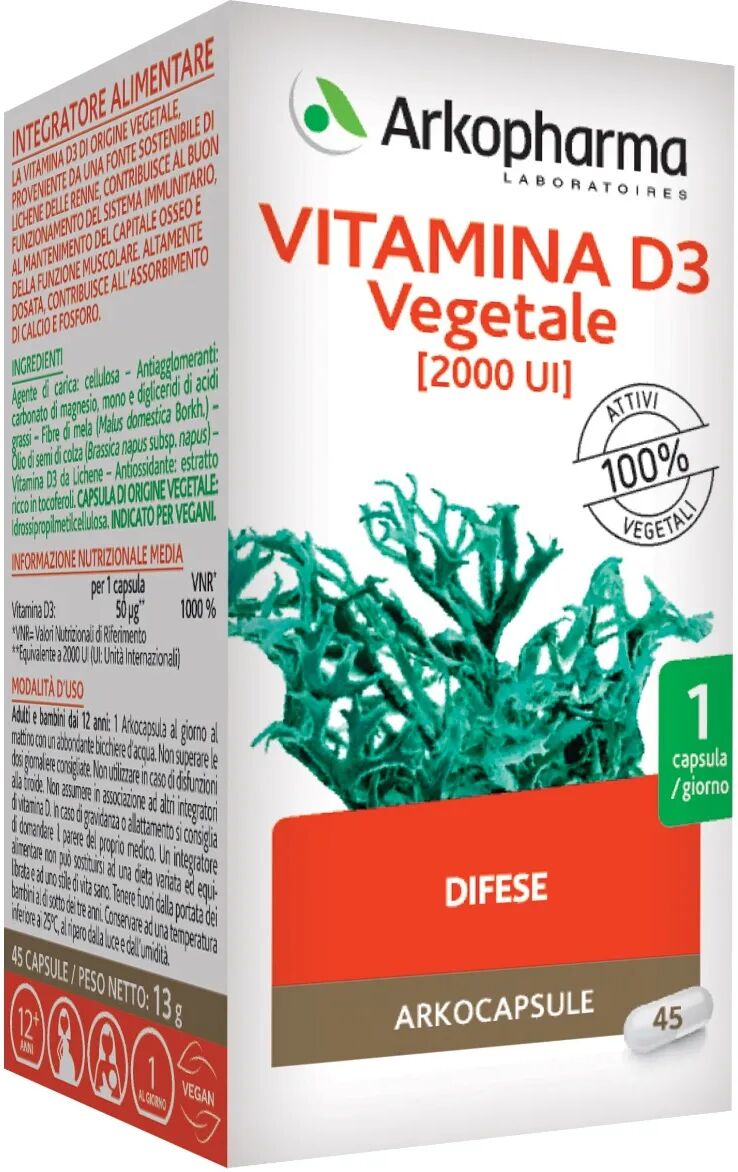 ARKOPHARMA Vitamina D3 Vegetale Integratore 45 Capsule