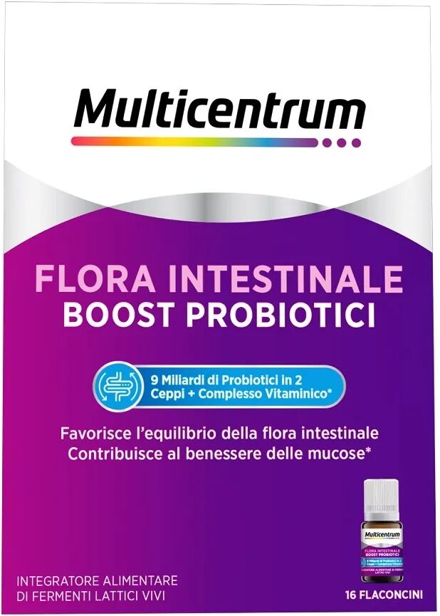 Multicentrum Flora Intestinale Boost Probiotici Integratore Fermenti Lattici Intestino 16 Flaconcini