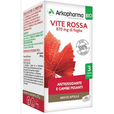 Arkopharma Vite Rossa Bio - Supporta cuore & circolazione - 45 Capsule Arkopharma Vite Rossa Bio - Supporta cuore & circolazione - 45 Capsule