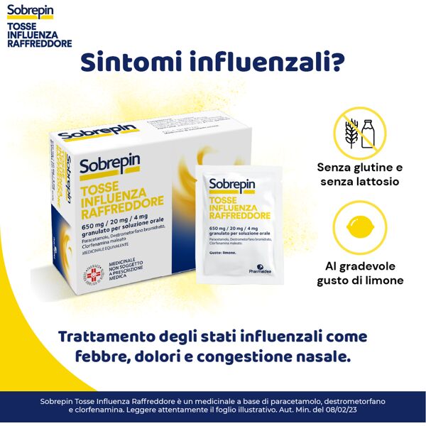 sobre pin tosse influenza raffreddore* orale granulato 650mg + 20 mg + 4 mg 10 bustine