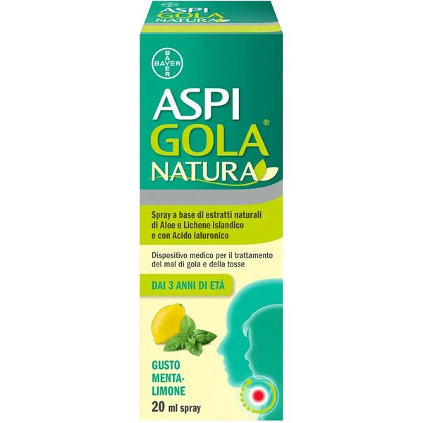 aspi gola natura spray con estratti naturali per mal di gola e tosse gusto menta e limone 20ml