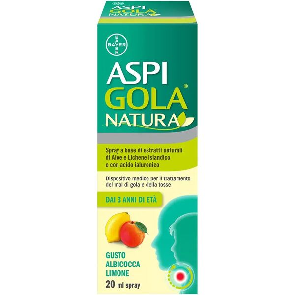 aspi gola natura spray con estratti naturali per mal di gola e tosse gusto albicocca e limone 20ml