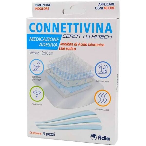 connettivina cerotto hi tech medicazione adesiva 10x10 cm 4 pezzi