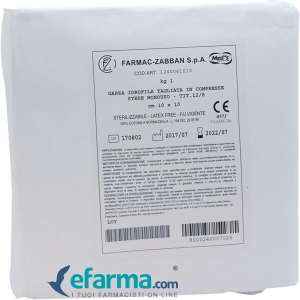 farmac-zabban garza idrofila 12/8 tagliata in compresse 10 x 10 cm1 kg